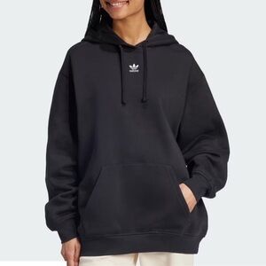 ADIDAS ESSENTIALS FLEECE HOODIE | Black - Women's Oversized Pullover | M